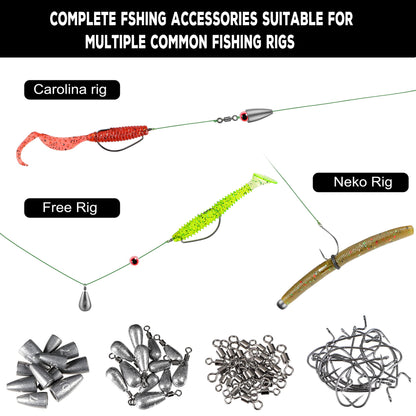PLUSINNO 253/387pcs Fishing Gear Accessories Kit, Fishing Tackle Box with Tackle Included, Fishing Hooks, Fishing Weights Sinkers, Spinner Blade, Fishing Equipment for Bass Trout Bluegill Crappie