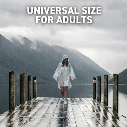 72 HRS Disposable Hooded Rain Poncho - Emergency Disposable Rain Poncho with Hood for Adults
