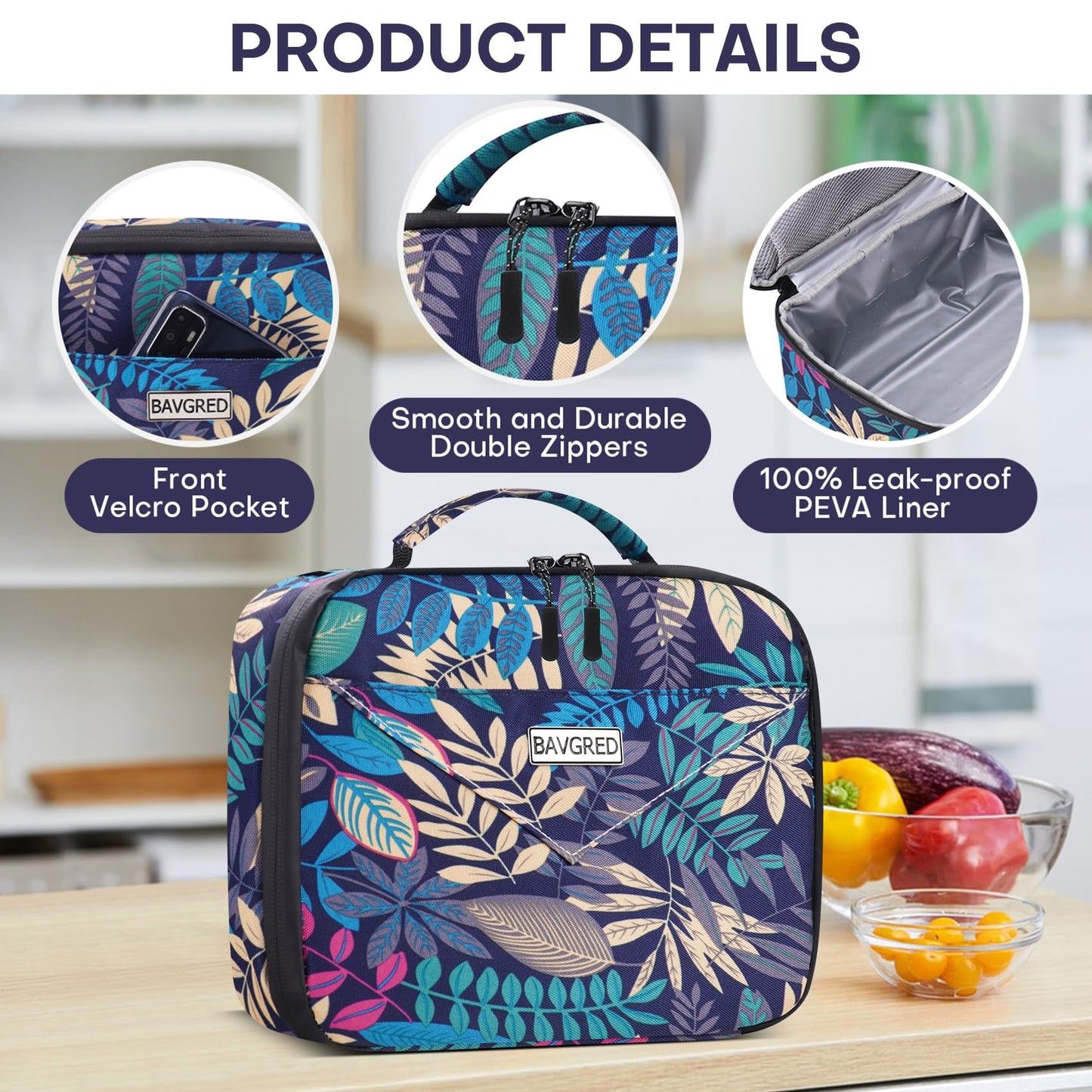 BAVGRED Lunch Box Insulated Soft Lunch Bag, Freezable and Reusable Mini Cooler, Thermal Meal Tote Containers with Exterior & Interior Pockets for Work, Outdoor Meal