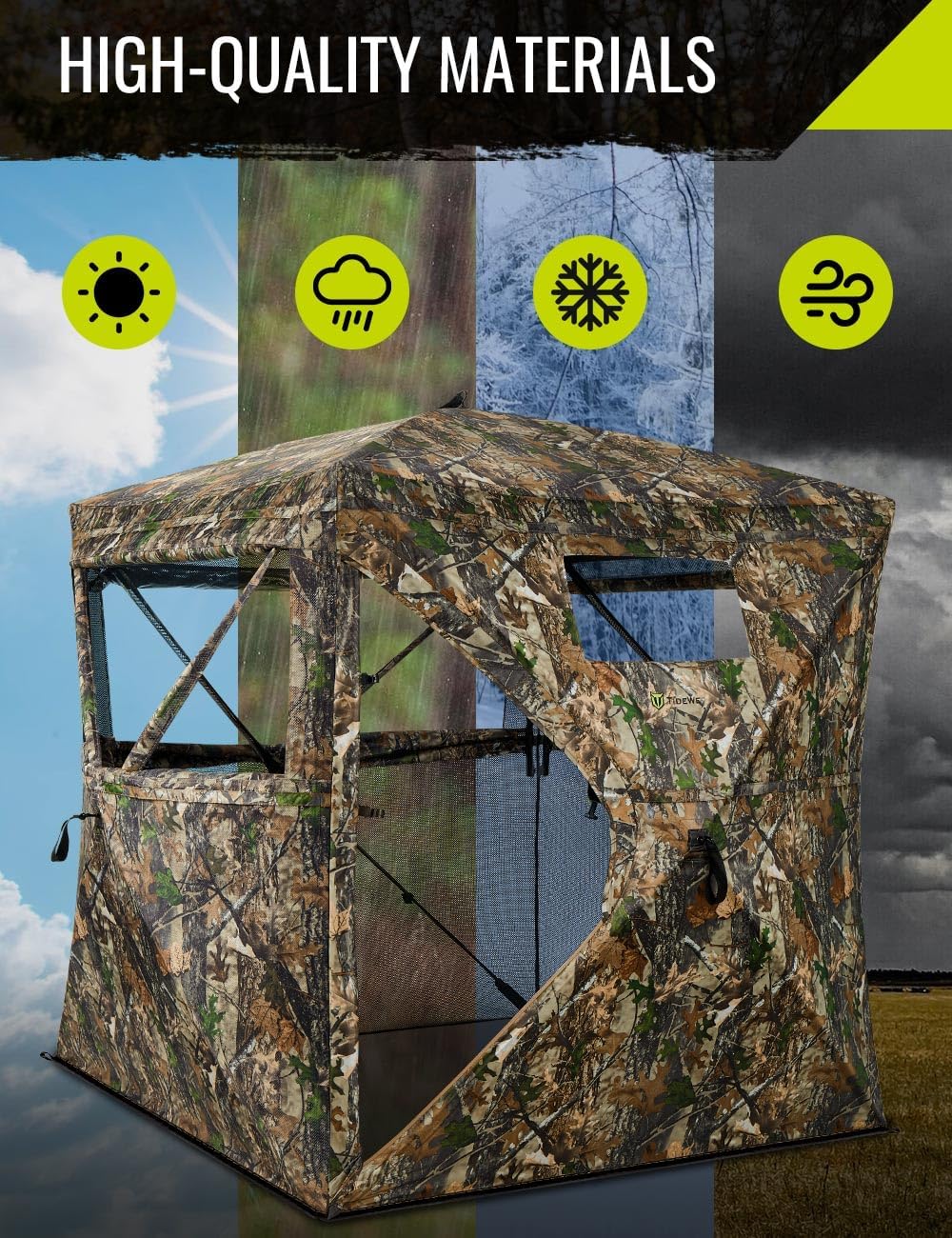 TIDEWE Hunting Blind 270°See Through with Carrying Bag, Pop Up Ground Blinds, Portable Resilient Hunting Tent (Forest Fade Camo)