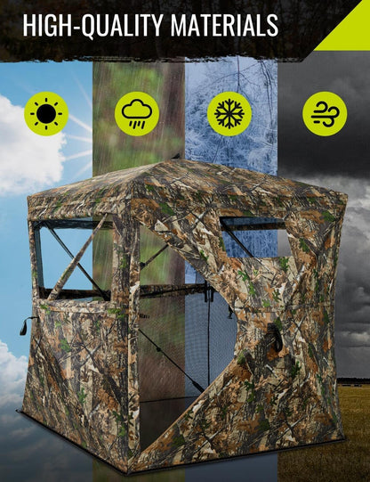 TIDEWE Hunting Blind 270°See Through with Carrying Bag, Pop Up Ground Blinds, Portable Resilient Hunting Tent (Forest Fade Camo)