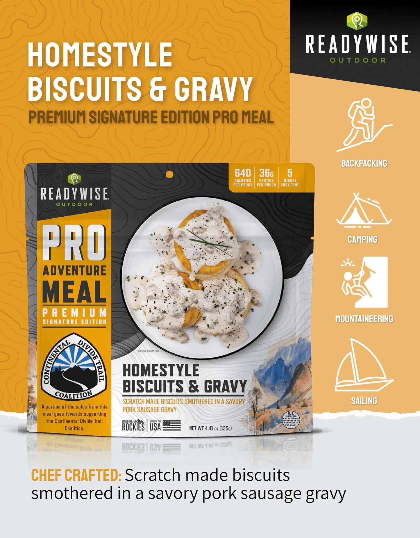 ReadyWise Outdoor Pro Adventure Meal - Breakfast Skillet, 2 Servings, 1 Pouch, Gluten Free, 700 Calories, 36g Protein, Freeze Dried Food & Dehydrated Backpacking Camping Meals, up to 5 Year Shelf Life
