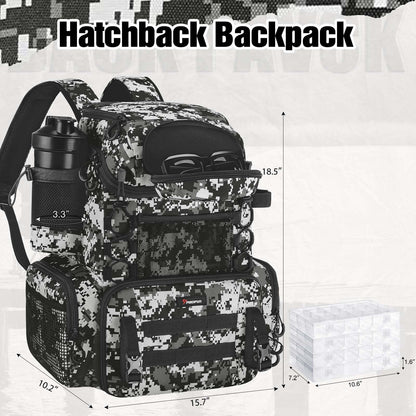 Piscifun Fishing Tackle Backpack with Rod Holders & 4 Tackle Boxes, 42L Outdoor Fishing Bag with Waterproof Rain Cover