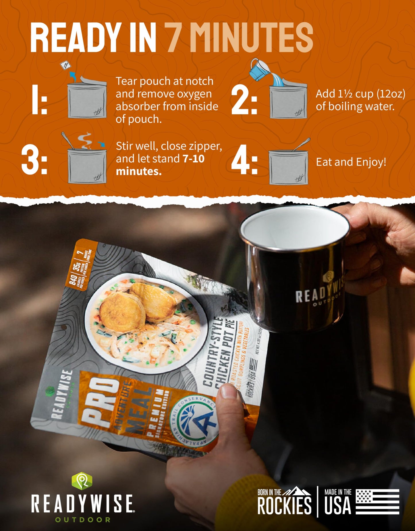 ReadyWise Outdoor Pro Adventure Meal - Breakfast Skillet, 2 Servings, 1 Pouch, Gluten Free, 700 Calories, 36g Protein, Freeze Dried Food & Dehydrated Backpacking Camping Meals, up to 5 Year Shelf Life