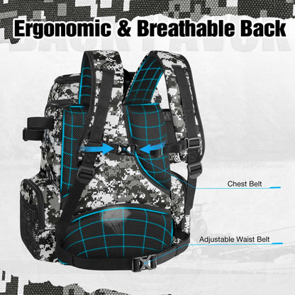 Piscifun Fishing Tackle Backpack with Rod Holders & 4 Tackle Boxes, 42L Outdoor Fishing Bag with Waterproof Rain Cover