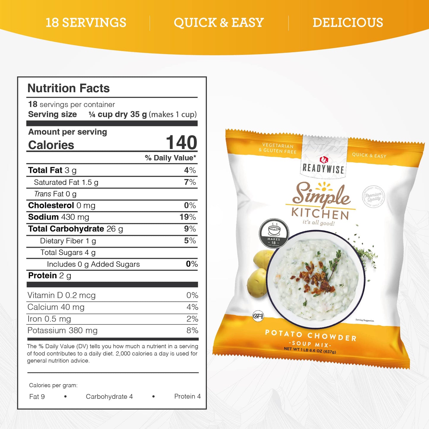 READYWISE - Simple Kitchen, Tomato Basil Soup, 17 Servings, MRE, Gluten Free, & Vegetarian, Food, Soup Mix, for Events, Hiking, Emergency Food Supply, Camping Essentials, or Daily Use, 1 Pack