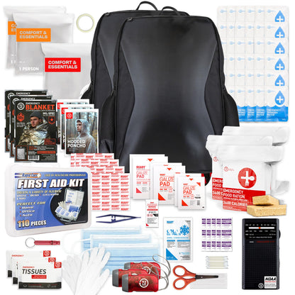 Earthquake Kit - 72 HRS Essential Emergency Survival Kit, Heavy Duty 72 Hour Bug Out Bag Survival Kit for Earthquake, Hurricane, Tsunami - Include Emergency First Aid Kit, Water, Food (Black 2P)