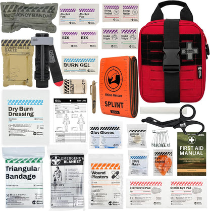 RHINO RESCUE 6" Israeli Style Emergency Bandage + IFAK Trauma Kit with C-A-T Tourniquet for Wound Care (BSC, Red)