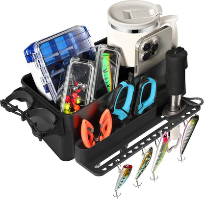PLUSINNO Boat Cup Holder, Boat Caddy Organizer with Fishing Rod Holder, Multifunctional Boat Storage Organizer for Fishing Accessories, Boat Accessories for Jon Fishing Boat, Kayak, Paddle Boards
