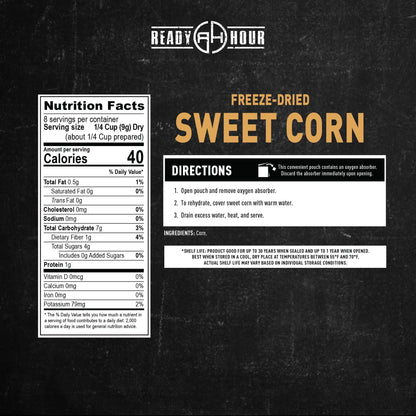 Ready Hour Freeze-Dried Corn Case Pack – Emergency Food, Long-Term Storage, Bulk Vegetables, Shelf-Stable Survival Supplies, Prepper Pantry Essential– 48 Servings (6 Pouches)