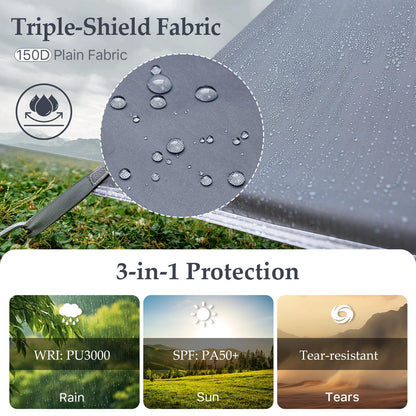 Camping Tarp Tent Portable Multifunctional Bushcraft Backpacking Tear-Resistant Fabric Rain Fly Tarps Awning Shelter Lightweight Waterproof Tarp(10×10 tarp)