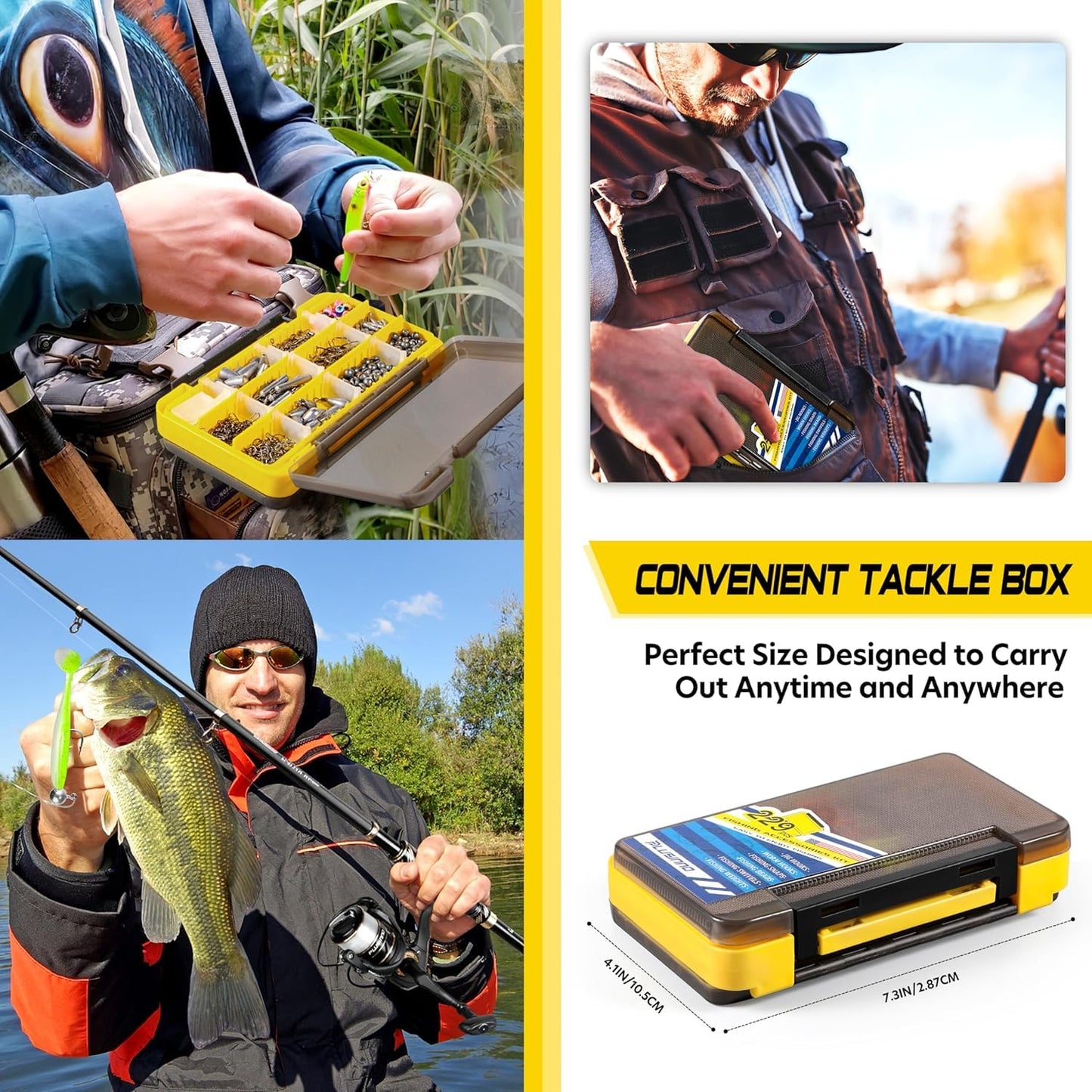 PLUSINNO 253/387pcs Fishing Gear Accessories Kit, Fishing Tackle Box with Tackle Included, Fishing Hooks, Fishing Weights Sinkers, Spinner Blade, Fishing Equipment for Bass Trout Bluegill Crappie