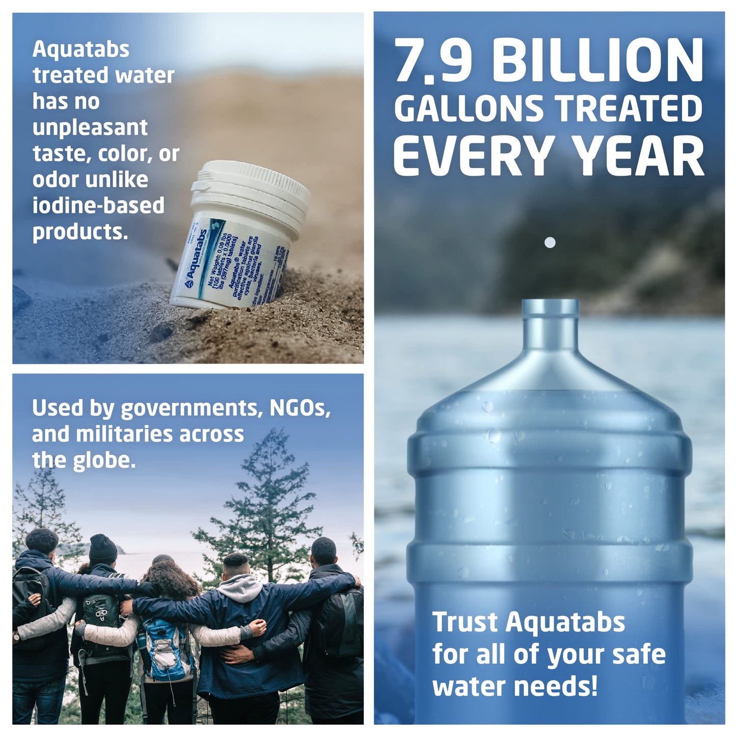 Aquatabs Water Purification Tablets (397mg, 100 Pack). Water Filtration System for Camping, Boating, Emergency Water, Survival Kit, and Marine. Easy-to-Use Water Purifier Treatment.