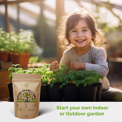 Organo Republic 18 Medicinal Tea Herb & Flower Seeds Variety Pack- Indoor/Outdoor. 3400+ Non-GMO Heirloom Flower Seeds: Anise, Bergamot, Calendula, Chamomile, Echinacea, Lavender Seeds & More