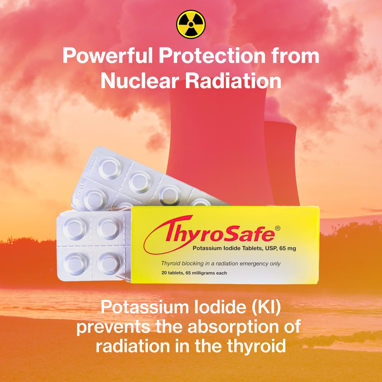 65mg Potassium Iodide Tablets (20 Pack) - Protects Your Thyroid from Nuclear Radiation Exposure
