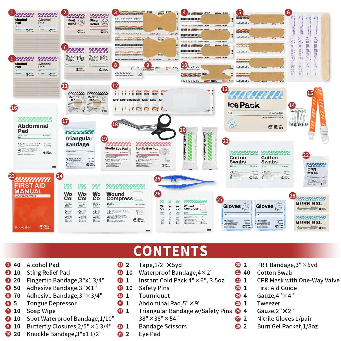 RHINO RESCUE 371 Pieces OSHA All-Purpose First Aid Kit, Home & Office Professional Medical Supplies, Ideal for Emergency, School, Business