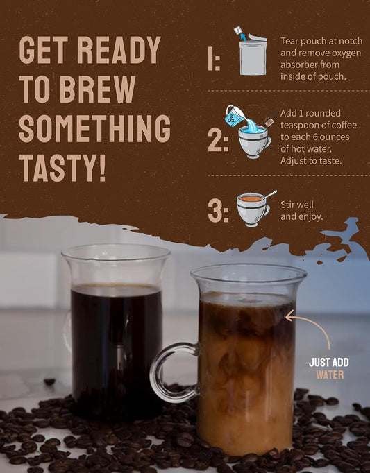 ReadyWise Adventure Line - Trail Magic Instant Coffee Packets, Freeze Dried Coffee, Survival Food for Backpacking Meals, Camping Essentials & Prepping Supplies, up to 15 Year Shelf Life, 6 Pouches