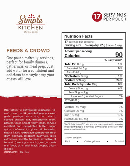 Simple Kitchen Garden Vegetable Soup Mix - 17 Servings for Meal Prep, Gluten Free, Vegetarian, Dehydrated & Freeze Dried Survival Food for Camping Meals, Backpacking & Hiking, Survival Kit, Pack of 4