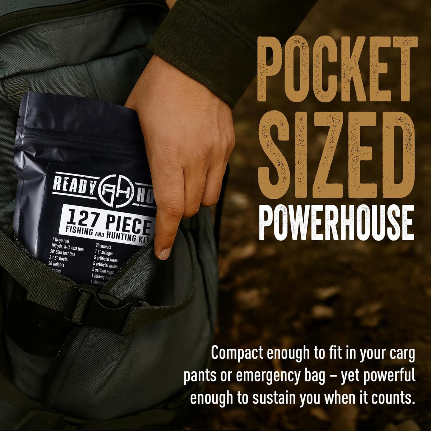 Ready Hour Fishing & Hunting Kit (127 Pieces) - Complete Survival Gear Kit for Emergency Preparedness, Camping, and Outdoor Survival - Compact, All-in-One Wilderness Survival Set