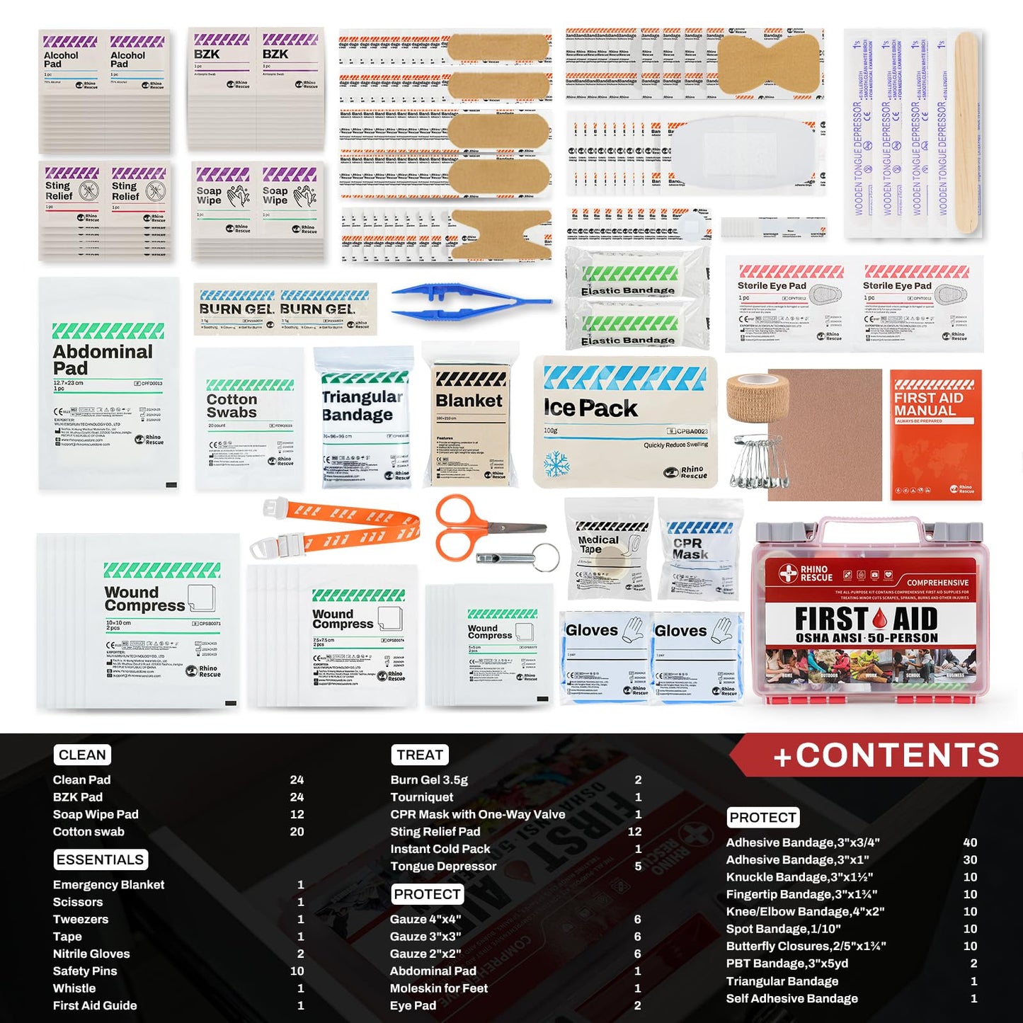 RHINO RESCUE 371 Pieces OSHA All-Purpose First Aid Kit, Home & Office Professional Medical Supplies, Ideal for Emergency, School, Business