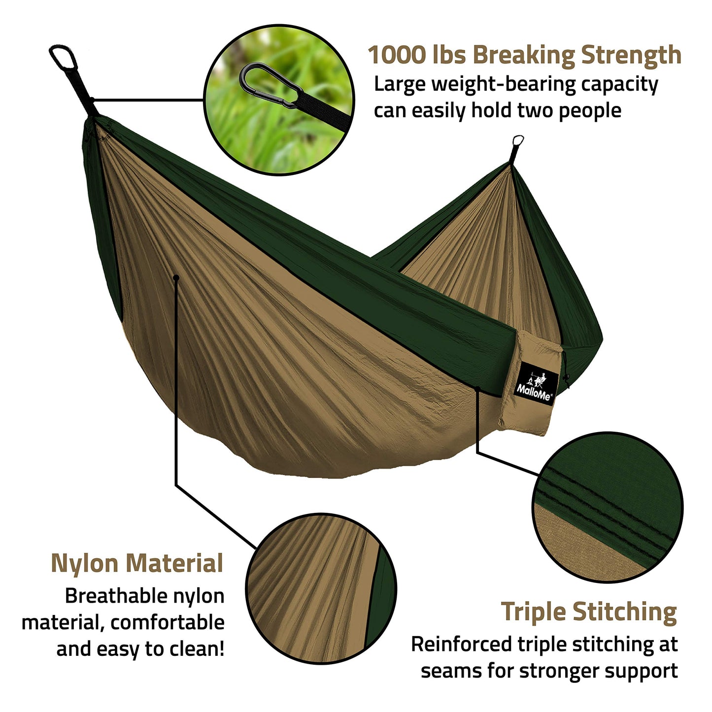 MalloMe Camping Hammock for Adults & Kids - Portable Hammocks for Outside - Hamacas para Adultos Outdoor Single & Double Two 2 Person Hammock - Hamaca/Hamacs/Amacas Heavy Duty Tree Travel Hamock