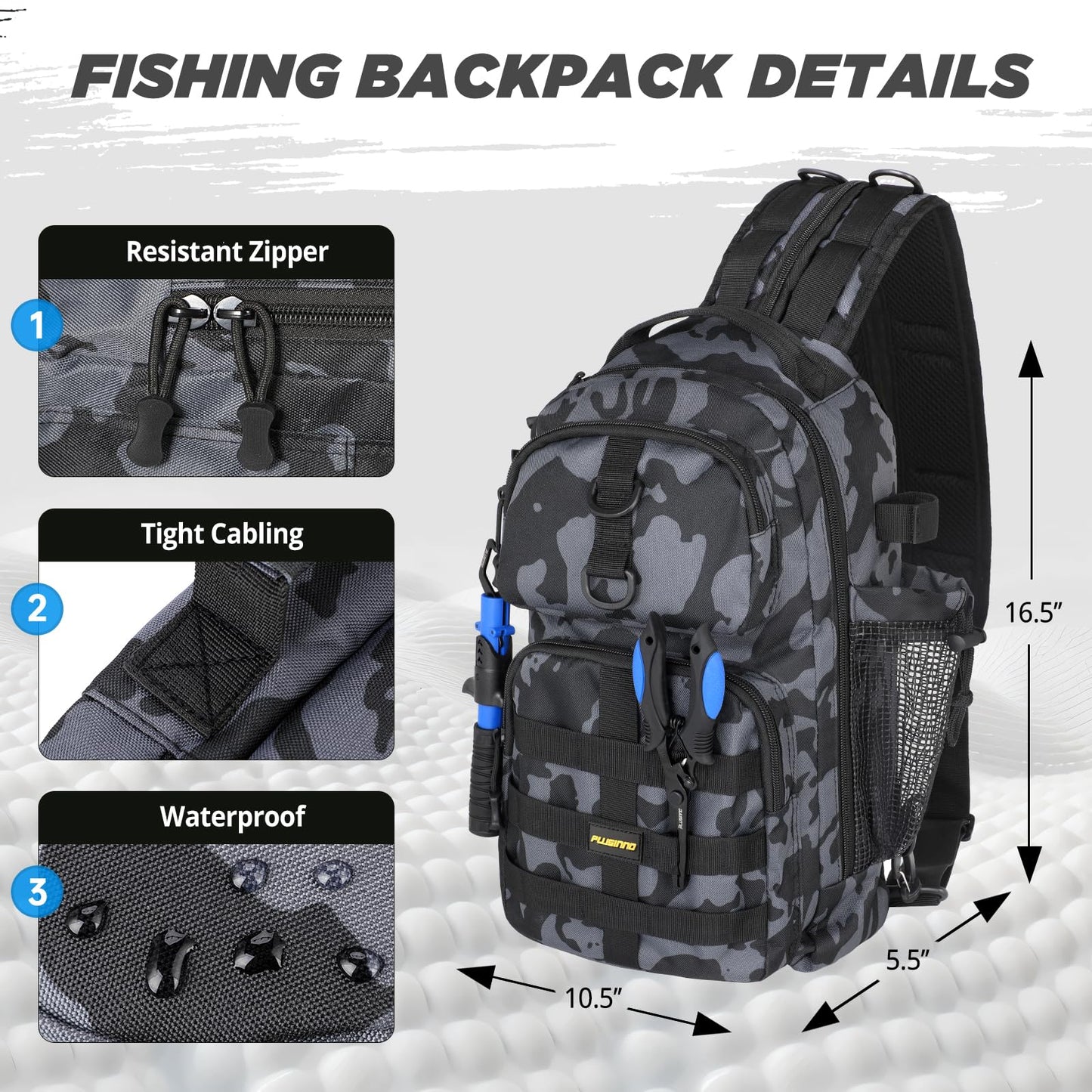 PLUSINNO Fishing Backpack with Fishing Rod and Reel Combos Tackle Boxes, Waterproof Tackle Backpack for Fishing Gear with Rod Holder, Fishing Gifts for Men with Fishing Tool Kit...