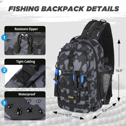 PLUSINNO Fishing Backpack with Fishing Rod and Reel Combos Tackle Boxes, Waterproof Tackle Backpack for Fishing Gear with Rod Holder, Fishing Gifts for Men with Fishing Tool Kit...