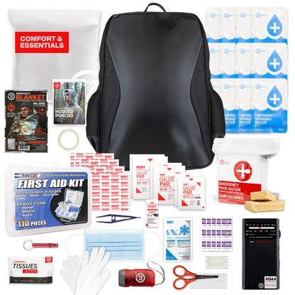Earthquake Kit - 72 HRS Essential Emergency Survival Kit, Heavy Duty 72 Hour Bug Out Bag Survival Kit for Earthquake, Hurricane, Tsunami - Include Emergency First Aid Kit, Water, Food (Black 2P)
