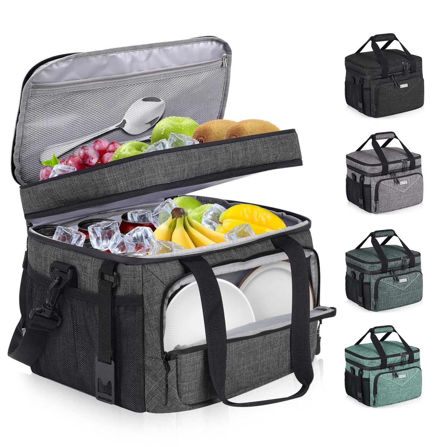 BAVGRED Lunch Box for Men Women,Reusable Large Double Deck Tactical Insulated Lunch Bag with Adjustable Shoulder Strap,Leakproof Tote Cooler Bag for Work Adults Picnic Beach Office-24 Cans