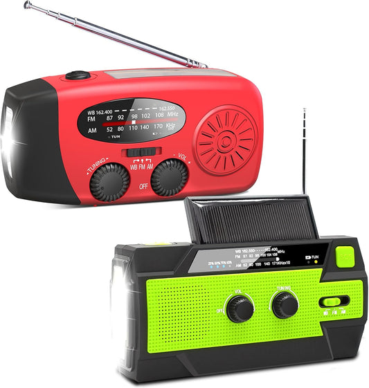 [Upgraded Version] Emergency Hand Crank Self Powered AM/FM NOAA Solar Weather Radio with LED Flashlight, 1000mAh/4000mAh Power Bank for iPhone/Smart Phone