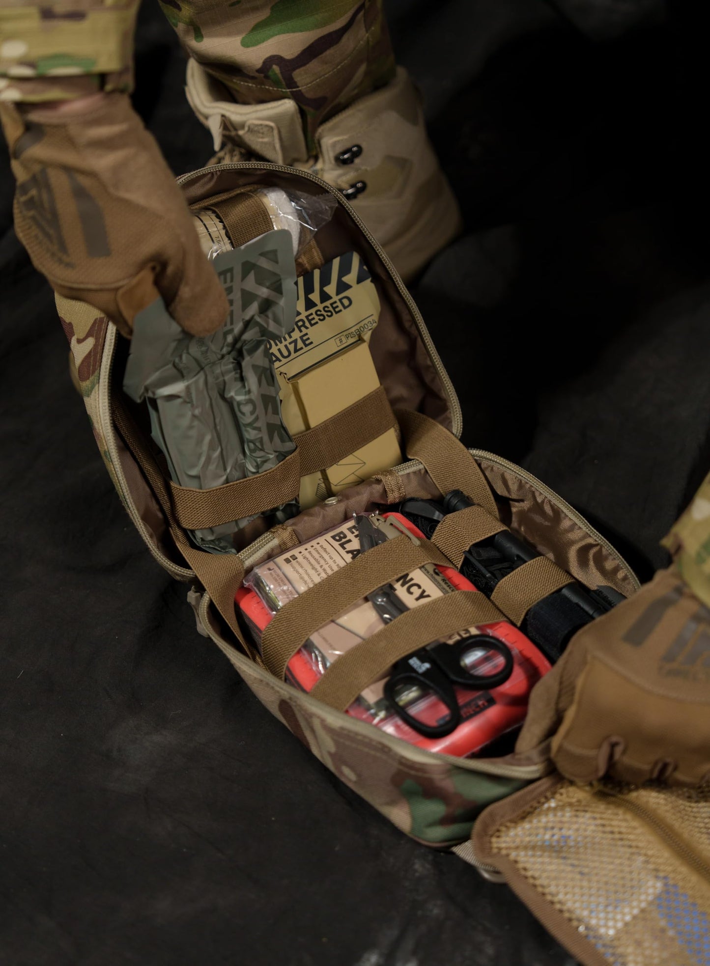 RHINO RESCUE IFAK Trauma Kit with C-A-T Tourniquet for Wound Care, Tactical First Aid Kit Molle Pouch for Military, Combat, Car, Camping, Hiking, Travel (Red)