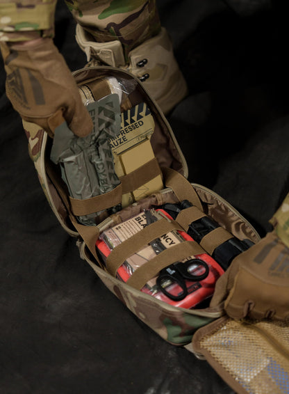 RHINO RESCUE IFAK Trauma Kit with C-A-T Tourniquet for Wound Care, Tactical First Aid Kit Molle Pouch for Military, Combat, Car, Camping, Hiking, Travel (Red)