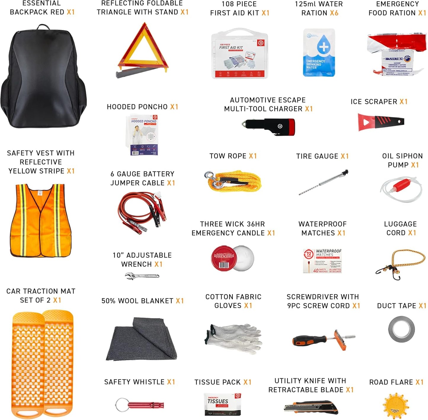 72 HRS Deluxe Backpack Car Kit (Black)