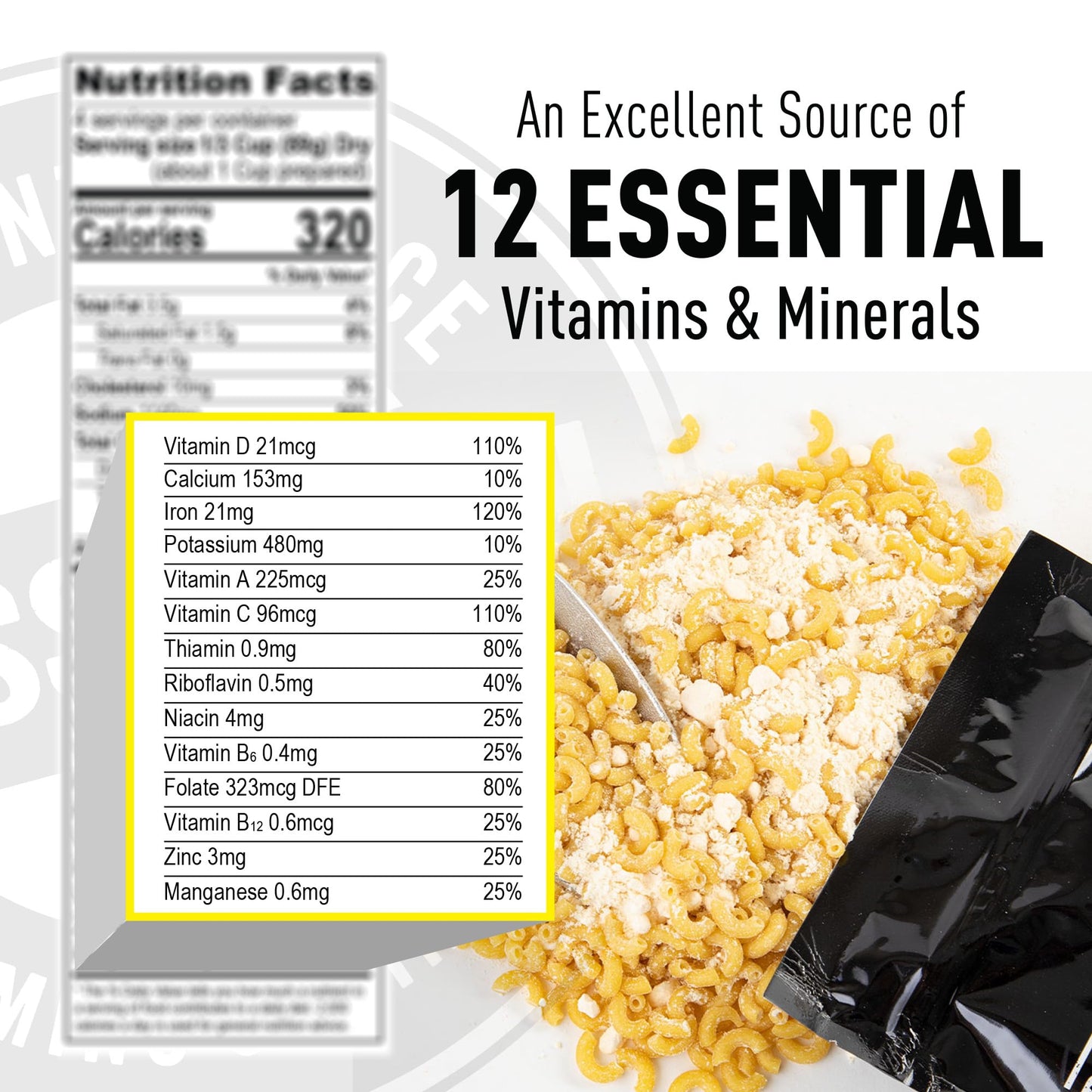 Ready Hour Mac and Cheese Case Pack (24 Servings), Freeze-Dried, Mac and Cheese Bulk, Survival Emergency and Real Non-Perishable Food, Long-Term Storage Food, 25-Year Shelf Life