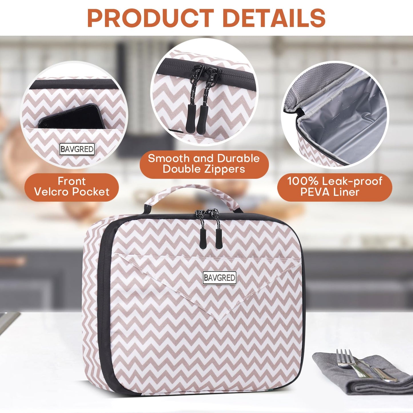 BAVGRED Lunch Box Insulated Soft Lunch Bag, Freezable and Reusable Mini Cooler, Thermal Meal Tote Containers with Exterior & Interior Pockets for Work, Outdoor Meal