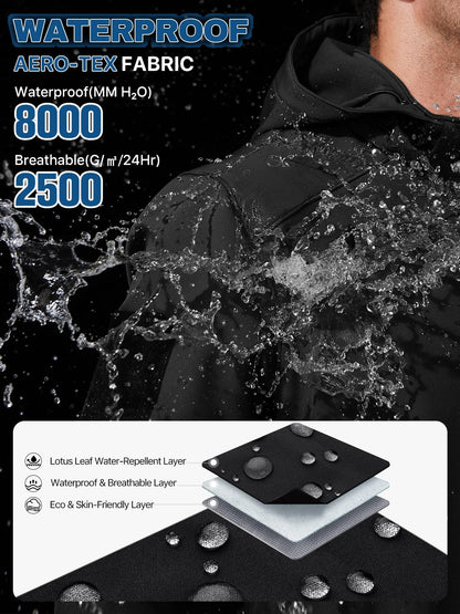 FREE SOLDIER Men's Lightweight Softshell Jacket Winter Fleece Lined Hooded Rain Waterproof Hiking Outdoor Jackets
