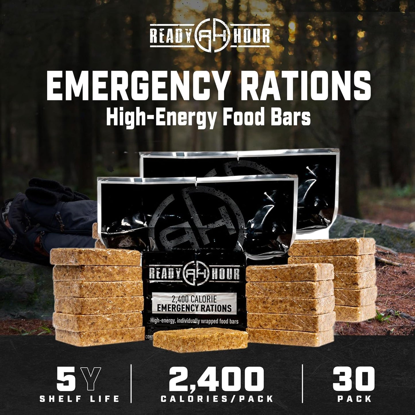 Ready Hour 2,400 Calorie Emergency Ration Bars (30-Pack), 72,000 Total Calories, Ration Emergency Food, High Calorie Meal Replacement and Camping Survival Food