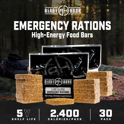 Ready Hour 2,400 Calorie Emergency Ration Bars (30-Pack), 72,000 Total Calories, Ration Emergency Food, High Calorie Meal Replacement and Camping Survival Food