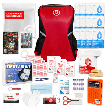 Earthquake Kit - 72 HRS Essential Emergency Survival Kit, Heavy Duty 72 Hour Bug Out Bag Survival Kit for Earthquake, Hurricane, Tsunami - Include Emergency First Aid Kit, Water, Food (Black 2P)