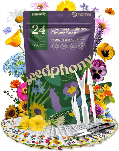 24 Gourmet Culinary Flower Seeds Variety Pack - 7,790+ Non-GMO Heirloom Flower Seeds for Planting Indoor & Outdoor Home Garden - Culinary Flowers Seed Packets for Planting Edible Flowers