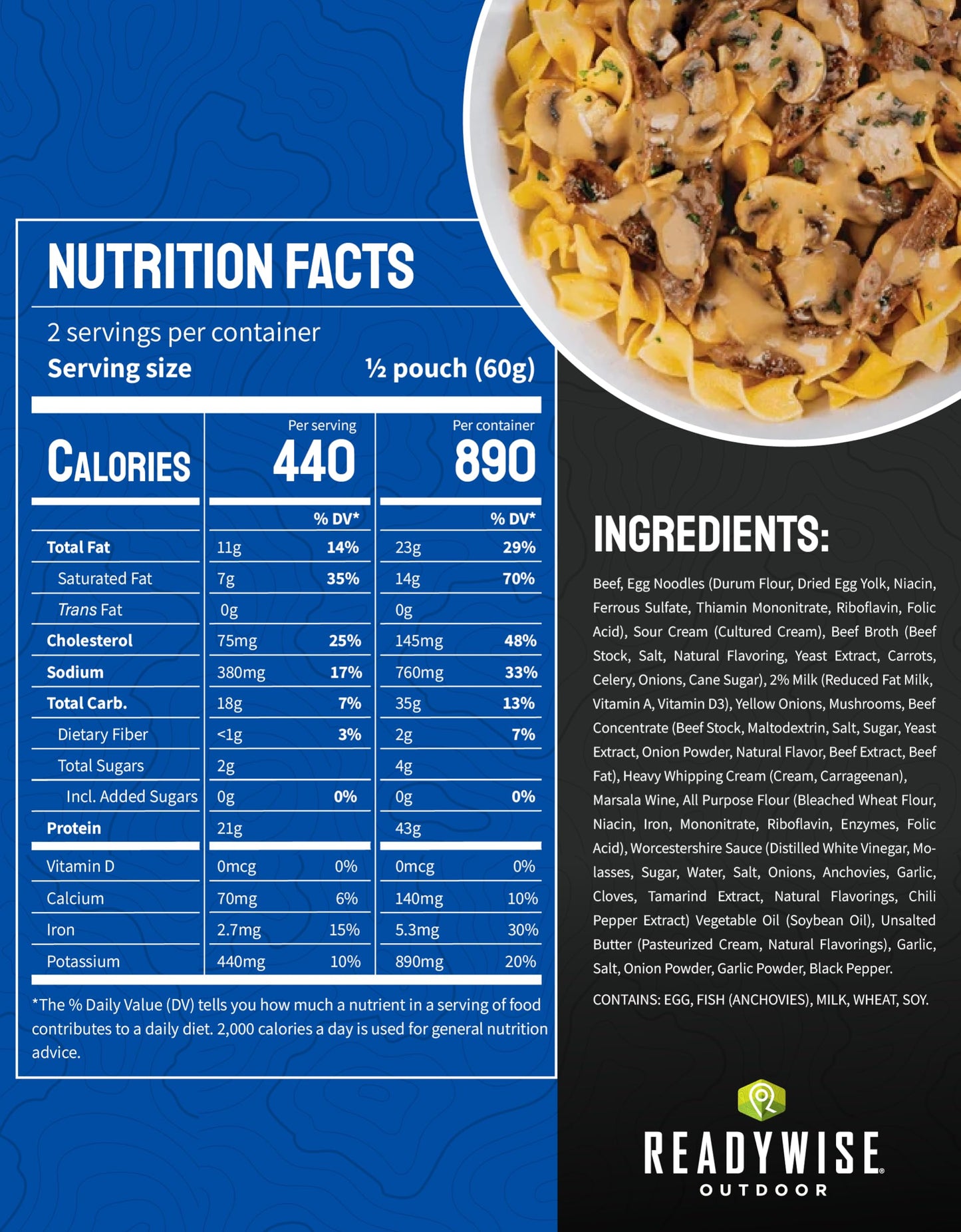 ReadyWise Outdoor Pro Adventure Meal - Breakfast Skillet, 2 Servings, 1 Pouch, Gluten Free, 700 Calories, 36g Protein, Freeze Dried Food & Dehydrated Backpacking Camping Meals, up to 5 Year Shelf Life