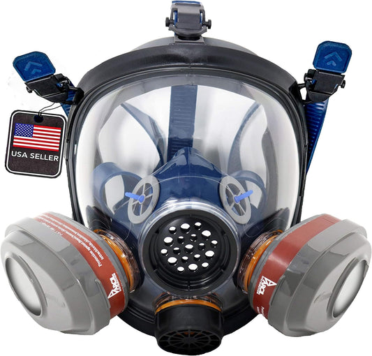 Parcil Distribution Wildfire Safety Kit - PD-101 Full Face Smoke Respirator & Fire Extinguisher Blanket Set - Home & Emergency Use - 2 P-A-3 Activated Carbon Filters