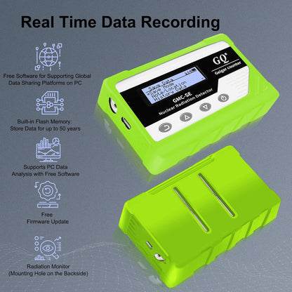 GQ GMC-SE Geiger Counter Radiation Detector Beta Gamma X-ray Portable Radiation Monitor Meter Digital Nuclear Radiation Dosimeter, Automatic Data Recording Device, Drop-Proof Silicone Case (Green)