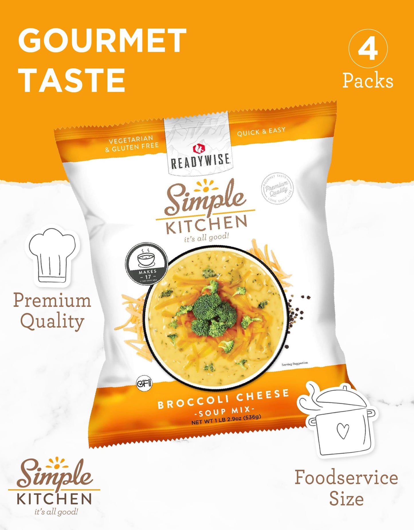 Simple Kitchen Garden Vegetable Soup Mix - 17 Servings for Meal Prep, Gluten Free, Vegetarian, Dehydrated & Freeze Dried Survival Food for Camping Meals, Backpacking & Hiking, Survival Kit, Pack of 4