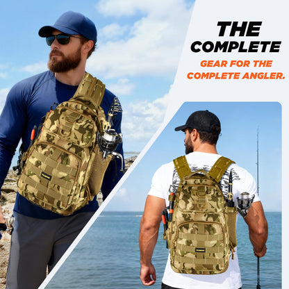 PLUSINNO Fishing Backpack with Fishing Rod and Reel Combos Tackle Boxes, Waterproof Tackle Backpack for Fishing Gear with Rod Holder, Fishing Gifts for Men with Fishing Tool Kit...