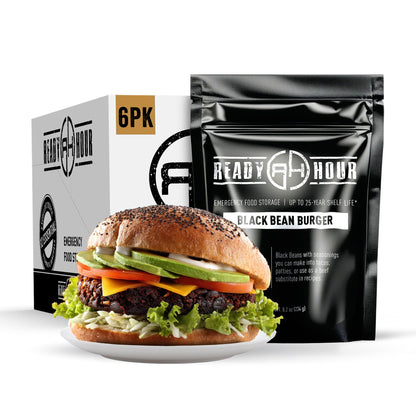 Ready Hour Black Bean Burger Mix Case Pack – 36 Servings (6 Pouches) – Emergency Vegetarian Food, Long Term Storage, Shelf-Stable Veggie Burger, Survival Food Mix