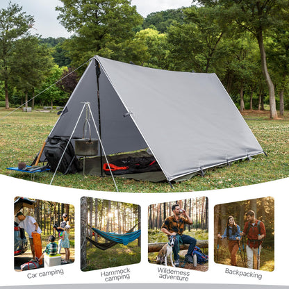 Camping Tarp Tent Portable Multifunctional Bushcraft Backpacking Tear-Resistant Fabric Rain Fly Tarps Awning Shelter Lightweight Waterproof Tarp(10×10 tarp)