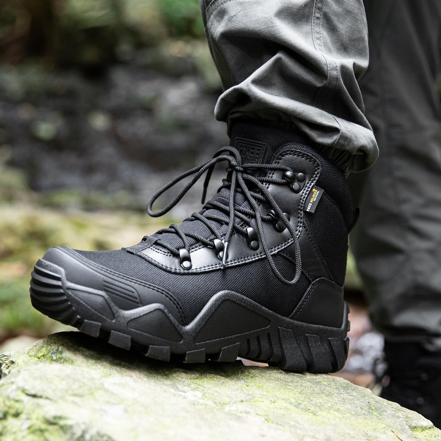 FREE SOLDIER Men's Waterproof Hiking Boots Tactical Work Boots Outdoor Lightweight Military Boots
