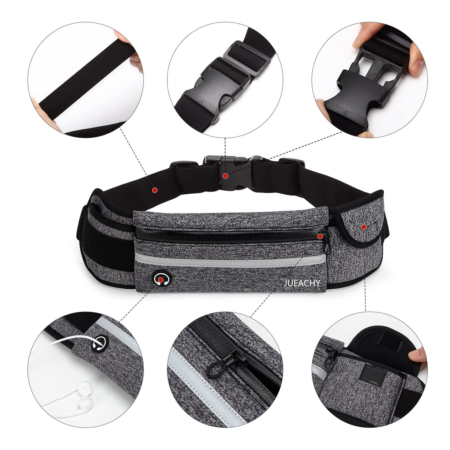 Jueachy Running Belts for Women Waterproof Fanny Pack Running Waist Pouch Phone holder Adjustable Sports Money Belt with Headphone Port