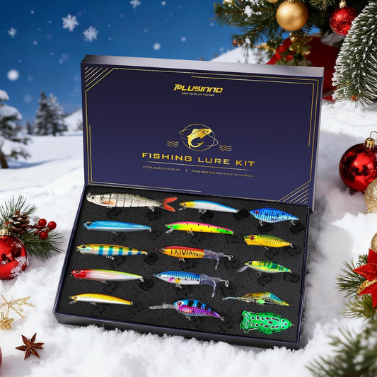PLUSINNO Fishing Lures kit, Bass Fishing Lures for Freshwater，Fishing Gear Set 2025 Christmas Fishing Gifts for Men, Fishermen, Angler